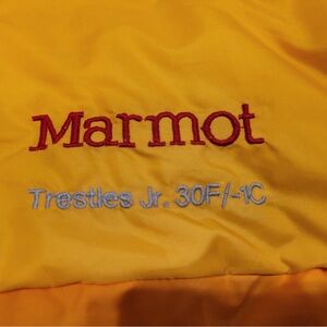 Kids Marmot Yellow Sleeping Bag with Red Logo